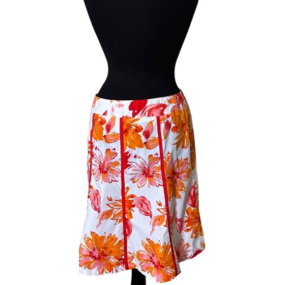 Apt. 9 Brand Orange Red Floral Flare Mid-Rise Skirt Knee Length Women's Size 12 - Picture 2 of 13